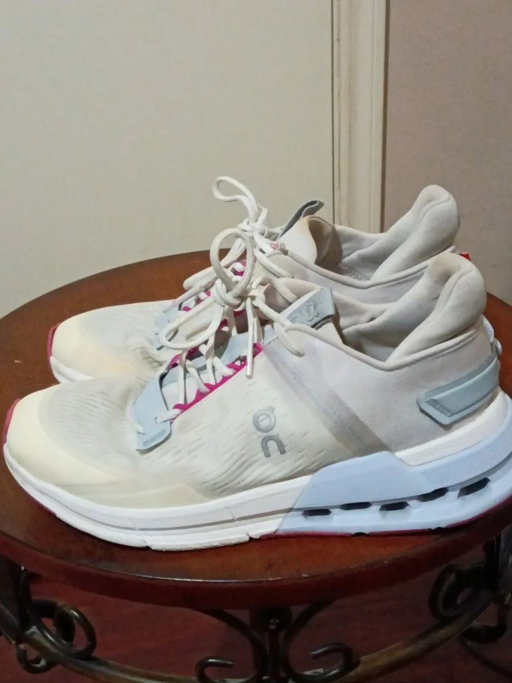 On Cloudnova Flux-Women's Mesh Sneakers-Undyed White Heather Pink Gray-Size 5.5